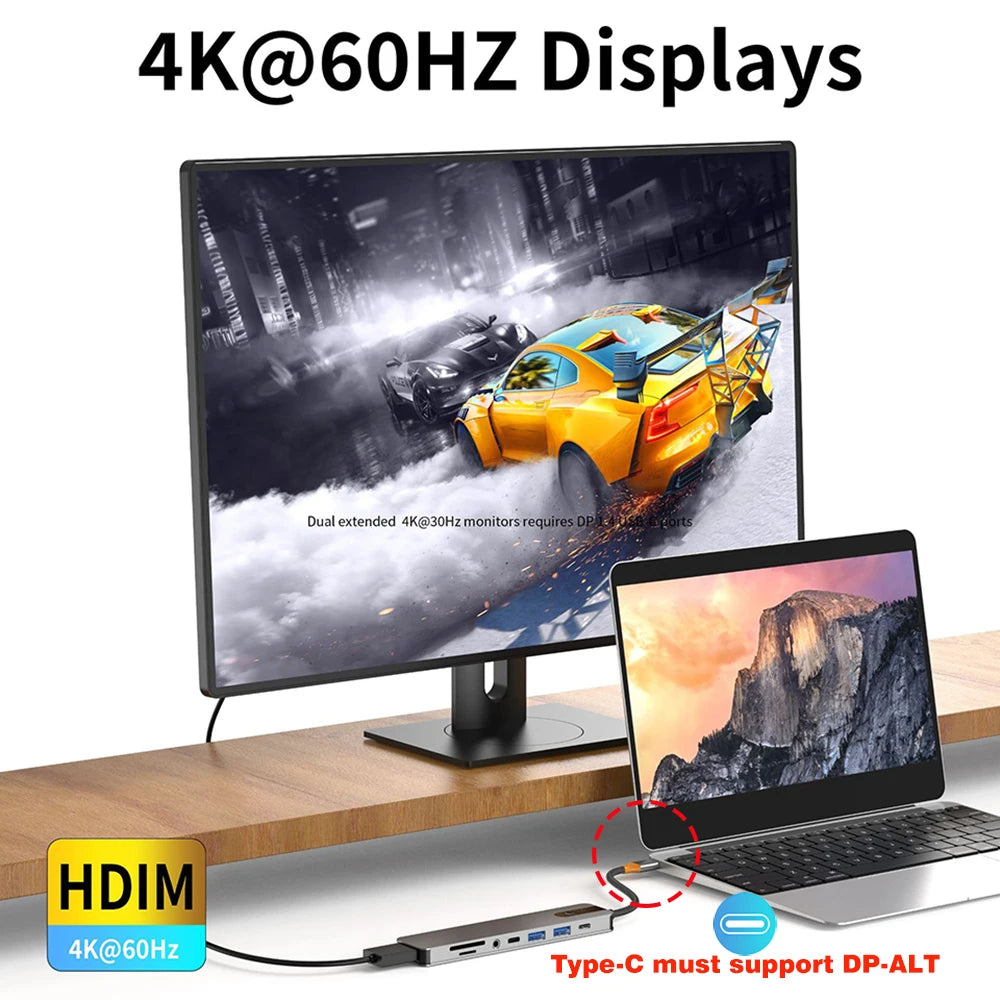 5/8 in 1 USB C to HDMI-Compatible 4K 60Hz Adapter Type C Splitter USB3.0/3.1 HUB Docking Station PD SD TF 3.5mm for Laptop iPad