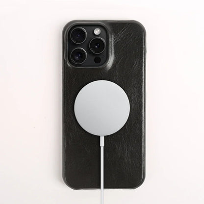 Business Genuine Leather Case for iPhone 16 Pro Max 14 13ProMax 12 11 Magnetic Magsafe Premium Cowhide Phone Cover Back Coque