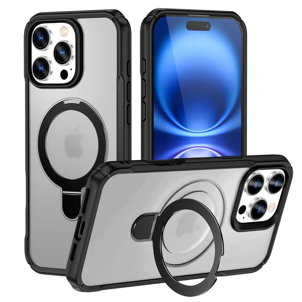 For Magsafe Wireless Charge Fold Magnetic Stand Phone Case For iPhone 15 16 17 18 Pro Max 16E 14 13 12 11 Anti-slip Bumper Cover