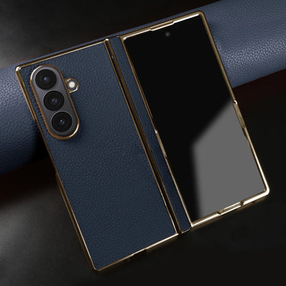 Lychee Genuine Leather Case For Samsung Galaxy Z Fold 8 6 5 4 Fold8 Ultra 8wide Fold7 Fold5 Fold6 Phone Cases Cover Funda Coque
