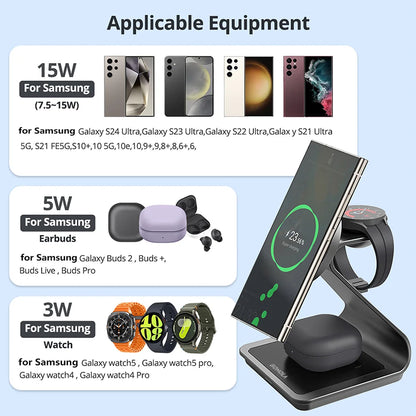 Bonola Magnetic 3 in 1 Wireless Charger Station for Samsung S24 Ultra/S25/26 Fast Charging Stand for Galaxy Watch 8/7/6/Earbuds
