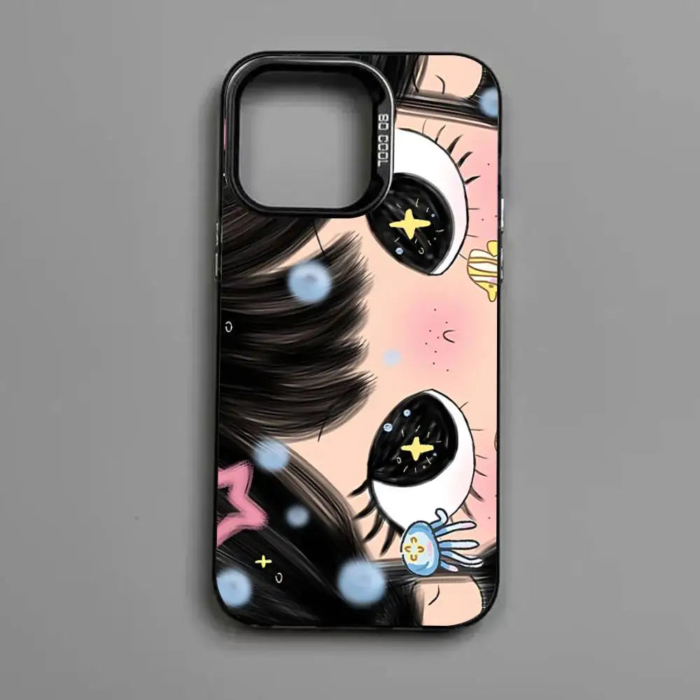 Kawaii Cute Black Big Eyes Cool Phone Case For IPhone 17 16 Plus Pro Max 15 14 13 12 11 Matte Colorful Covers