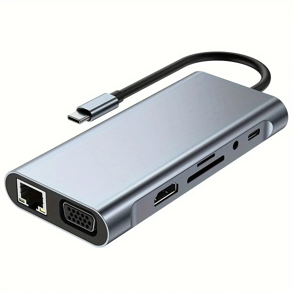 10-in-1 Ultra HD Type-C Hub Docking Station 4K 30Hz HDTV Compatible PD 87W Power Delivery, USB C Splitter for MacBook Pro Air