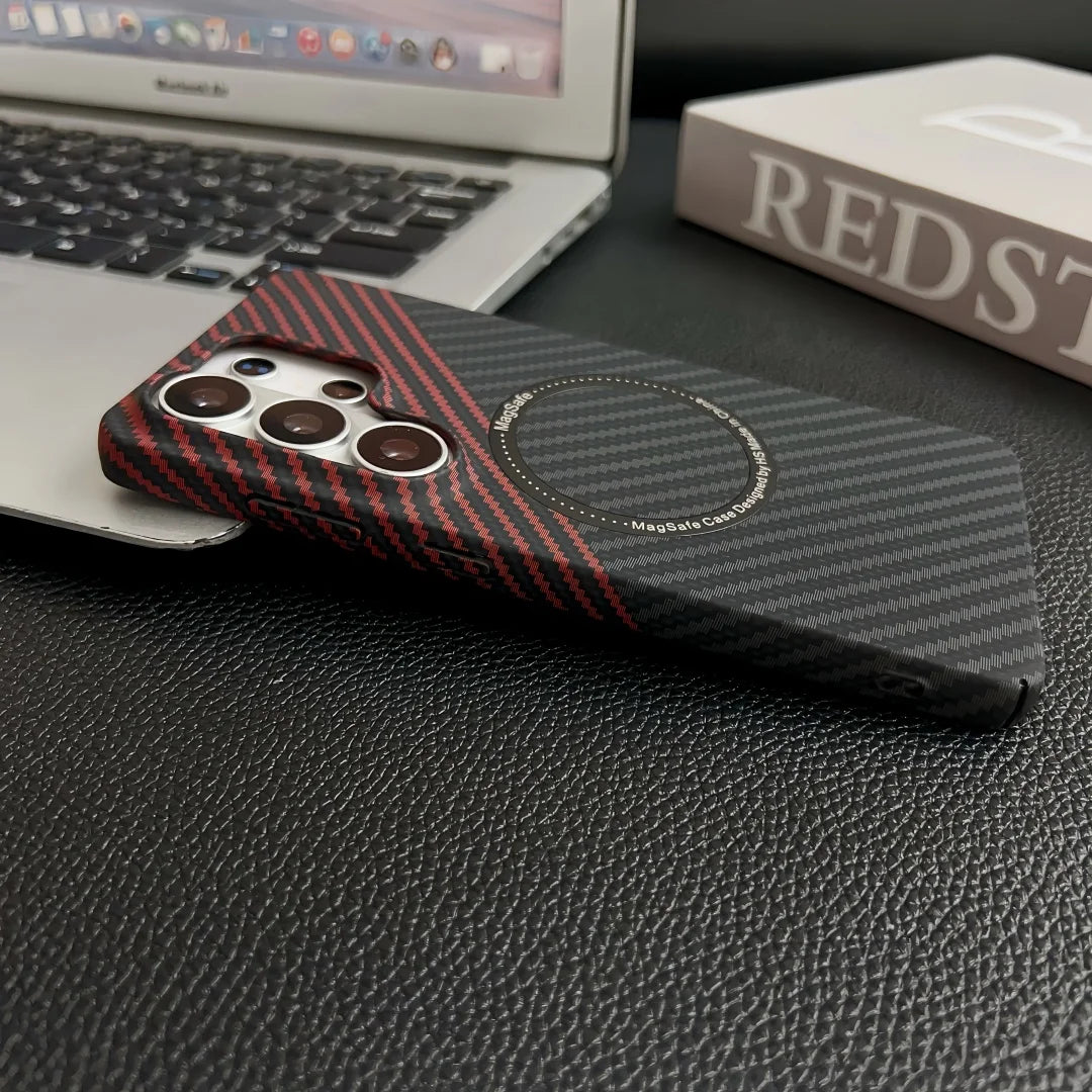 For Magsafe Magnetic Phone Case For Samsung Galaxy S25 S23 S24 S22 S21 S26 Ultra Plus Luxury Thin Slim Carbon Fiber Bumper Cover