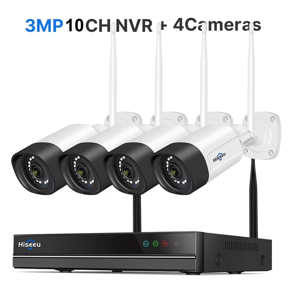 Hiseeu 5MP Wifi Surveillance Camera System Color Night Vision P2P Wireless Street Security CCTV Camera Kit 10CH Wireless NVR Set