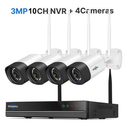 Hiseeu 5MP Wifi Surveillance Camera System Color Night Vision P2P Wireless Street Security CCTV Camera Kit 10CH Wireless NVR Set