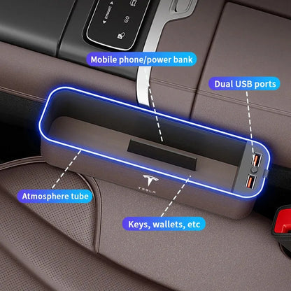 Car USB Charging Multifunction Crevice Storage Box Seat Gap Box For Tesla Cybertruck Roadster Model 3 Model Y Model S Model X