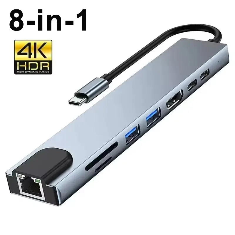 FANGTUOSI Usb 8 In 1 Type C 3 1 To 4k HdTV Hub Adapter With Sd Tf Rj45 Card Reader Pd Fast Charge For Macbook Notebook Computer