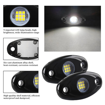 1 Piece 9LED Car LED Rock Light RGB Exterior Atmosphere Light Car Bottom Lamp For Jeep Offroad Truck ATV UTV Underbody Boat Side