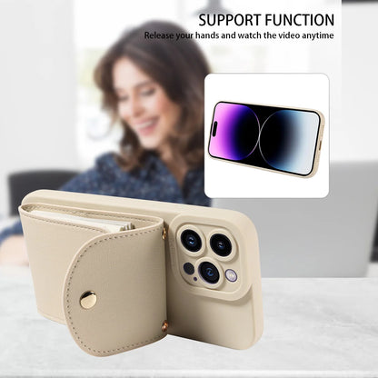 faux Leather Phone Case for IPhone17 16 15 14 13 12 11Pro Max PlusMini E Air All inclusive Lens Protection with Lanyard Card Bag