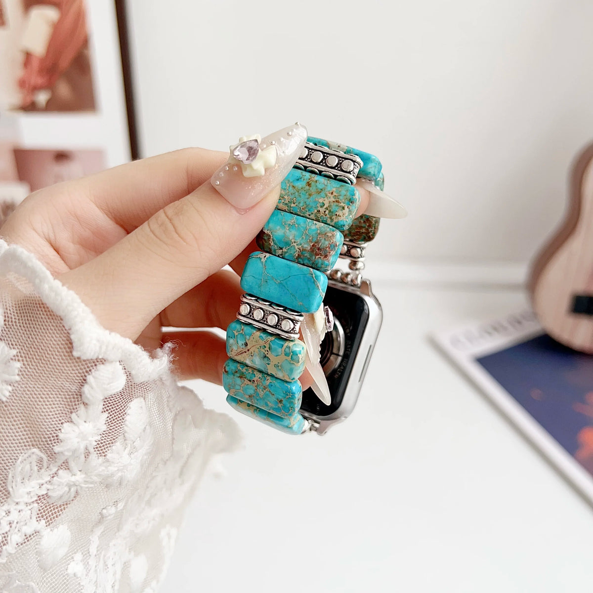 Elastic Force Stone Bracelet for Apple Watch Band for Women Series Ultra 10/9/8/7/6/ 40mm 41mm 42mm 44mm 45mm 46mm 49mm Strap