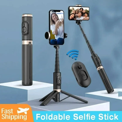 Foldable Bluetooth Selfie Stick Wireless Tripod with Shutter Monopod for iPhone 15 14 Samsung S24 S23 Live Photography Video