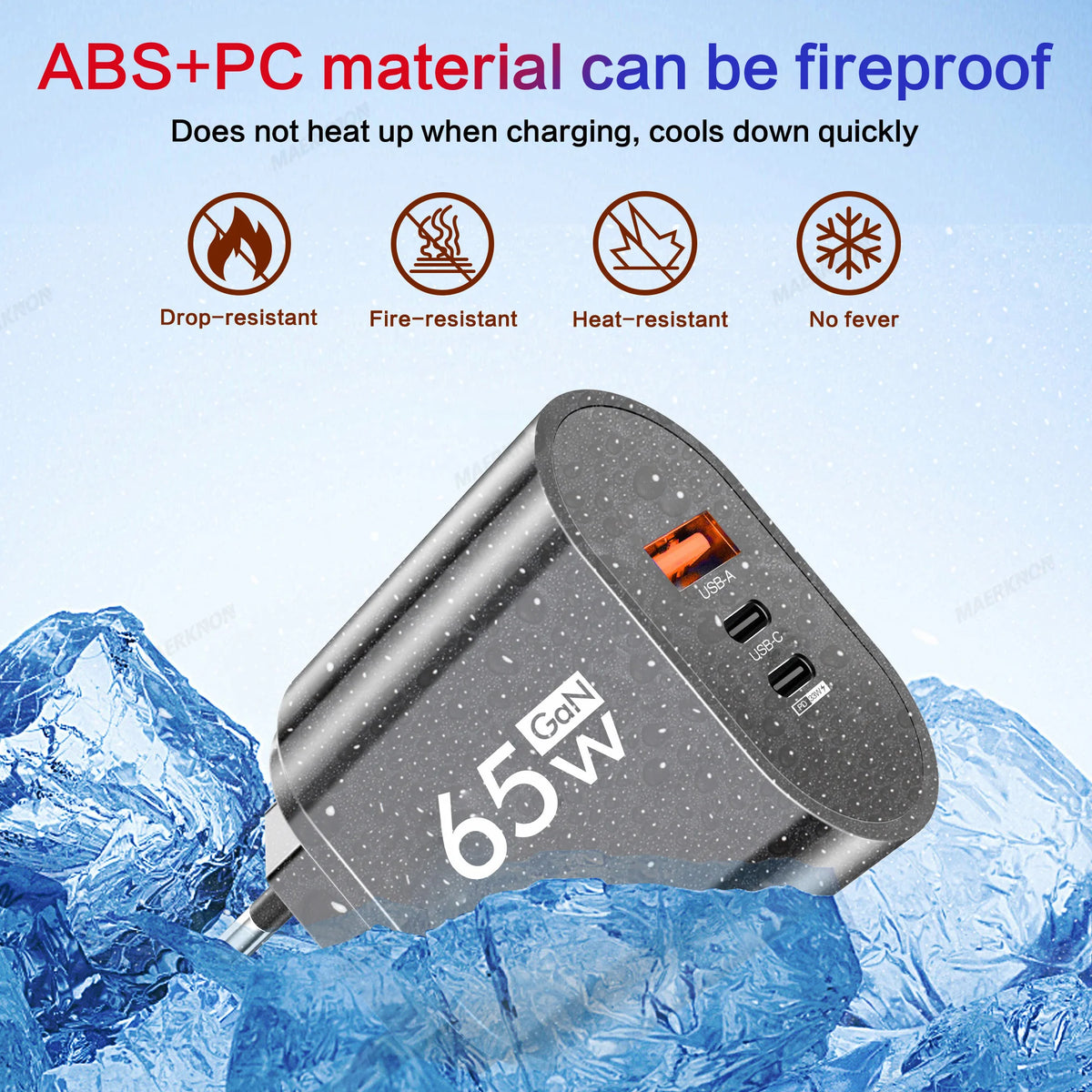 GaN USB Type C Charger 65W PD Fast Charge Adapter Mobile Phone Quick Charger For iPhone Samsung Xiaomi Huawei Wall Charger Plug