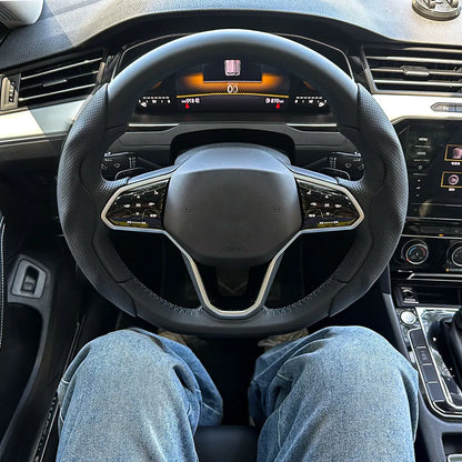 2PCS Universal Round Car Steering Wheel Cover Winter Fur Warm Carbon Fiber Leather Anti-slip Protective Case Luxury Accessories