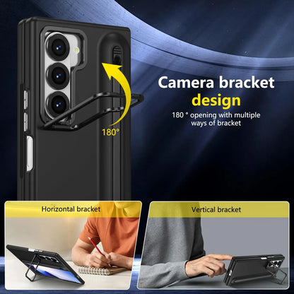 Metal Lens Holder Phone Cover For Samsung Galaxy Z Fold 7 6 5 Z Fold7 Fold6 Case With Screen Glass S Pen Slot Shockproof Cases
