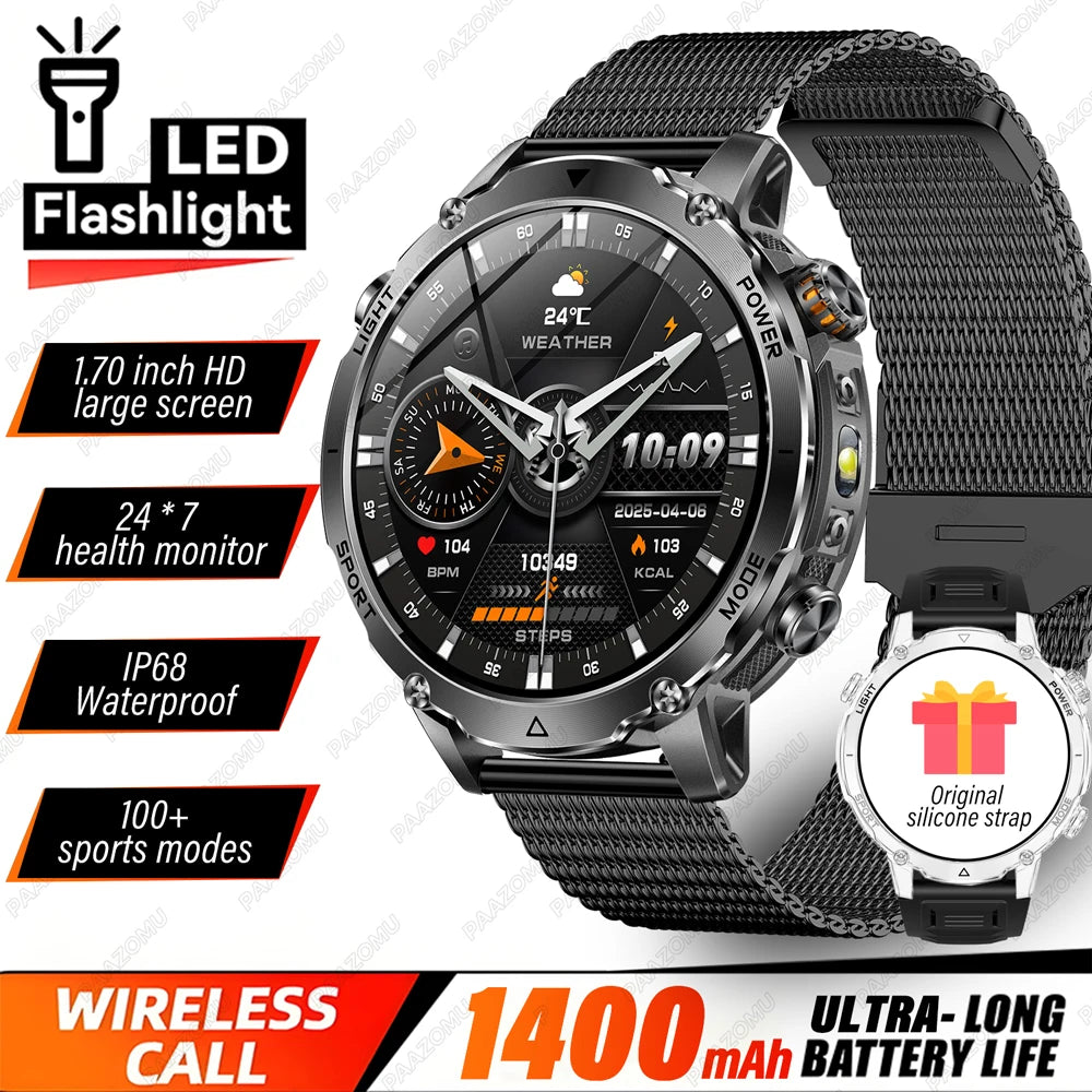 Brand+TANK Ultra 1400mAh Big Battery Smart Watch Men GPS Path Sport Flashlight BT Call Waterproof Outdoor Military Smartwatches