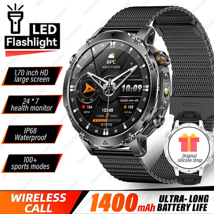 Brand+TANK Ultra 1400mAh Big Battery Smart Watch Men GPS Path Sport Flashlight BT Call Waterproof Outdoor Military Smartwatches