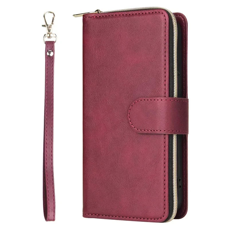 For Samsung S25 S24 S23 S22 S21 S20 FE 5G Zipper Wallet Leather Case For Samsung Galaxy S26 Ultra Note 20 10 Lite S9 Plus Etui