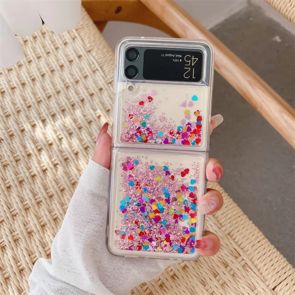 for Samsung Z Flip 8 Quicksand Love Heart Case For Samsung Galaxy Z Flip 7 6 5 4 3 Z flip 8 Glitter Fluorescence Luminous Cover