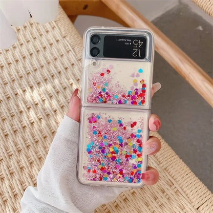 for Samsung Z Flip 8 Quicksand Love Heart Case For Samsung Galaxy Z Flip 7 6 5 4 3 Z flip 8 Glitter Fluorescence Luminous Cover