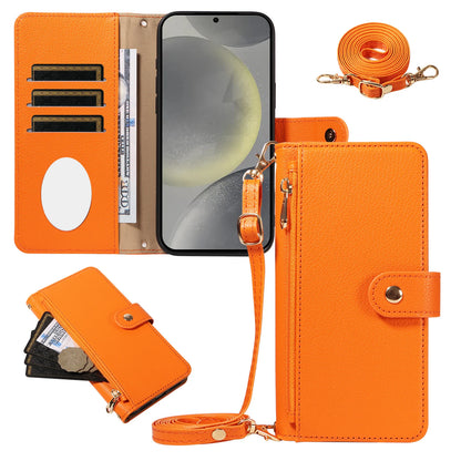 For Samsung S26 Ultra/S25/S24/S23/S22/S21/S20Fe Multifunctional Protective Case, Wallet-Style Cross-Shoulder Phone Case with Makeup Mirror and Card Slot, Faux Leather Phone Protective Cover