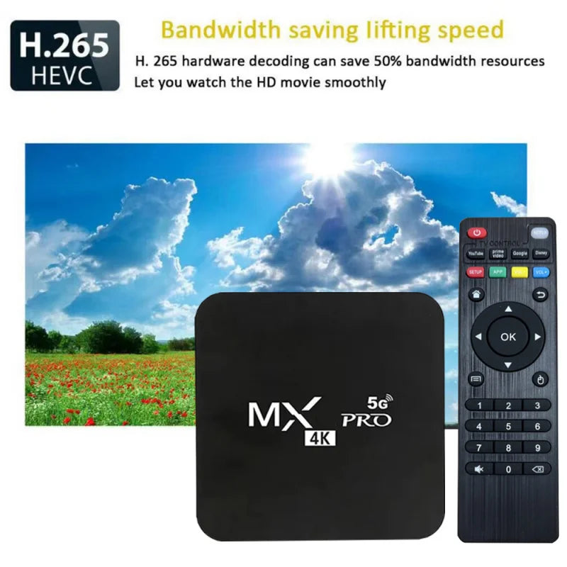 MX-PRO TV Box 8GB 128GB Android 11 Support 4k HD 4G 5G Dual WiFi Quad-Core H.256 3D IPTV