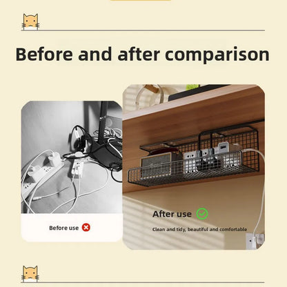 Single / Double-layeer 30cm No-Drill Under-Desk Cable Management Tray Power Cable Organizer Rack with Wire Storage for Desktop