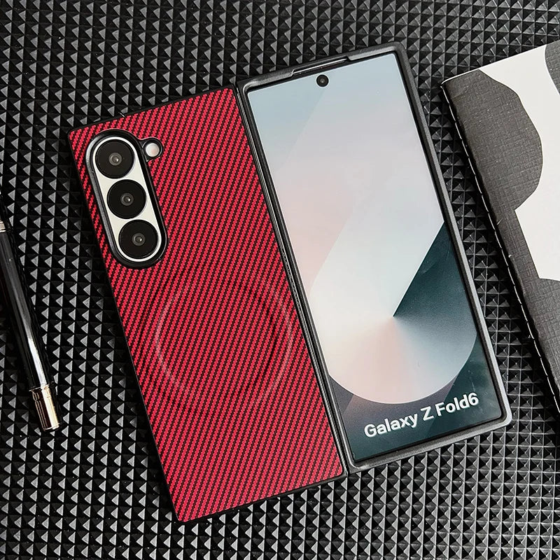Carbon Fiber Pattern PU Leather For Magsafe Magnetic Case For Samsung Galaxy Z Fold 6 4 5 3 Fold6 Fold4 Fold5 Fold3 Back Cover