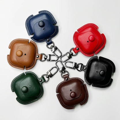PU Leather Protective Case for AirPods 4 with Keychain Classic Business Retro Button Earbuds Cover Shockproof