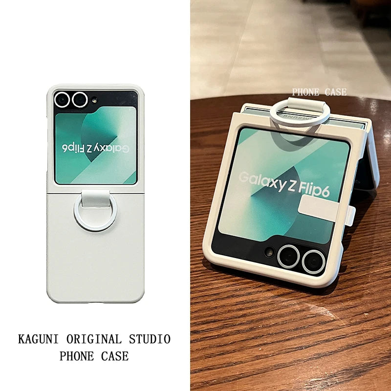 Liquid Silicone Original Ring Bracket Case for Samsung Galaxy Zflip 7FE Z Flip 5 6 7 8 Screen Glass Film 2in1 Shockproof Cover