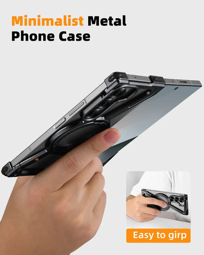 Oatsbasf Magnetic Phone Case for Samsung Galaxy Z Fold 6 5 Metal Slim Phone Protective Cover Shell with 360° Rotatable Stand