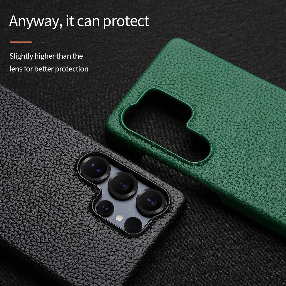 for Magsafe Case for Samsung Galaxy S26 S25 Ultra S24 Plus Natural Cowhide Lychee Leather Magnetic Protector Luxury Phone Cover