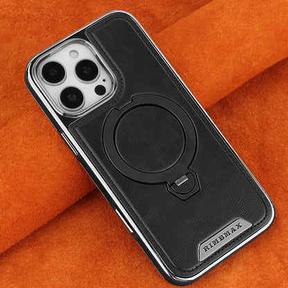 360 Rotating Bracket Luxury Magnetic Stand Ring Leather Case For iPhone 16 Pro Max 15 14 13 12 Magsafe Wireless Charging Cover