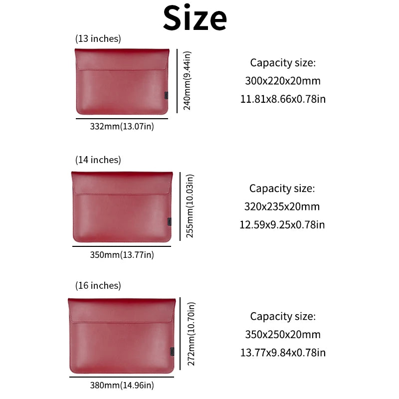 Simple Design 13/14/15/16 Inch Laptop Sleeve Case for M1 MacBook Air 13.6 Pro 14 16 PU Leather Laptop Pouch For HP Dell Huawei