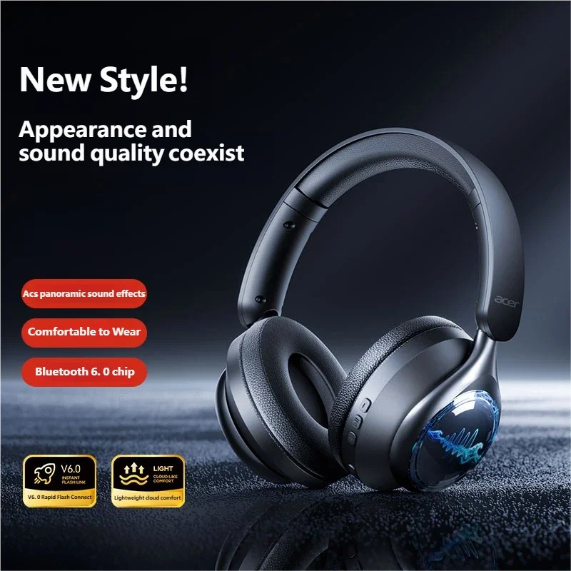 Acer Wireless Bluetooth 6.0 Headphones RGB Cool Lighting Foldable Over-Ear Headphones Stereo Effects for Travel Home Office