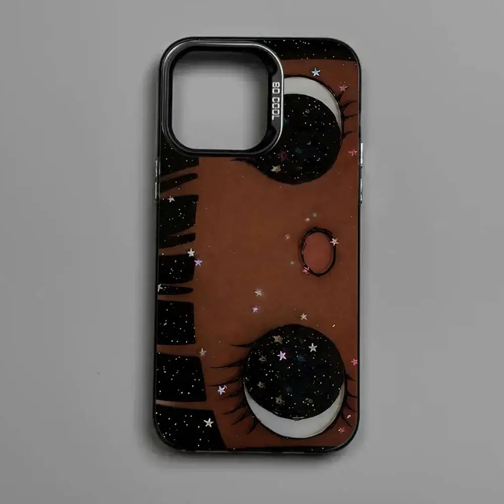 Kawaii Cute Black Big Eyes Cool Phone Case For IPhone 17 16 Plus Pro Max 15 14 13 12 11 Matte Colorful Covers