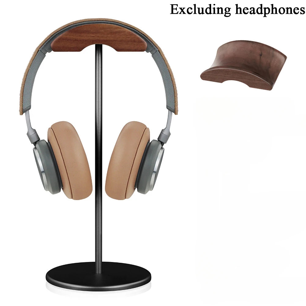 Black Walnut Wood & Aluminum Headphone Stand Nature Walnut Gaming Headset Holder with Solid Metal Base for Table Desk Display