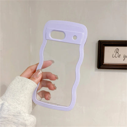 2IN1 Cute Curly Wavy Transparent Phone Case For Google Pixel 11 11Pro 10 10Pro 9 9Pro 9A 8 8A 7A Candy Color Shockproof Cover