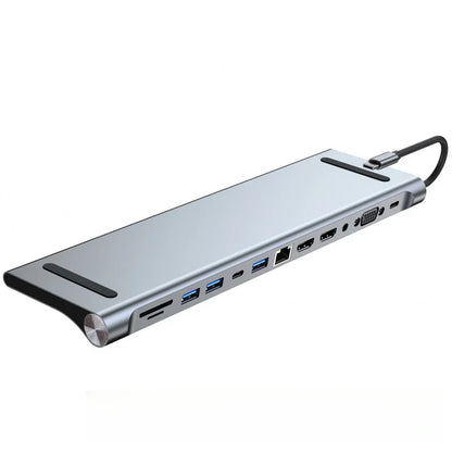 10/11/12-in-1 Docking Station Laptop Stand Audio USB Type-C 4K HDMI 100W PD SD/TF Display Port For Macbook PC Computer Hub