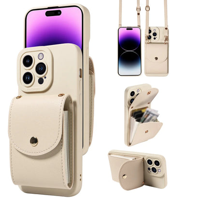 faux Leather Phone Case for IPhone17 16 15 14 13 12 11Pro Max PlusMini E Air All inclusive Lens Protection with Lanyard Card Bag