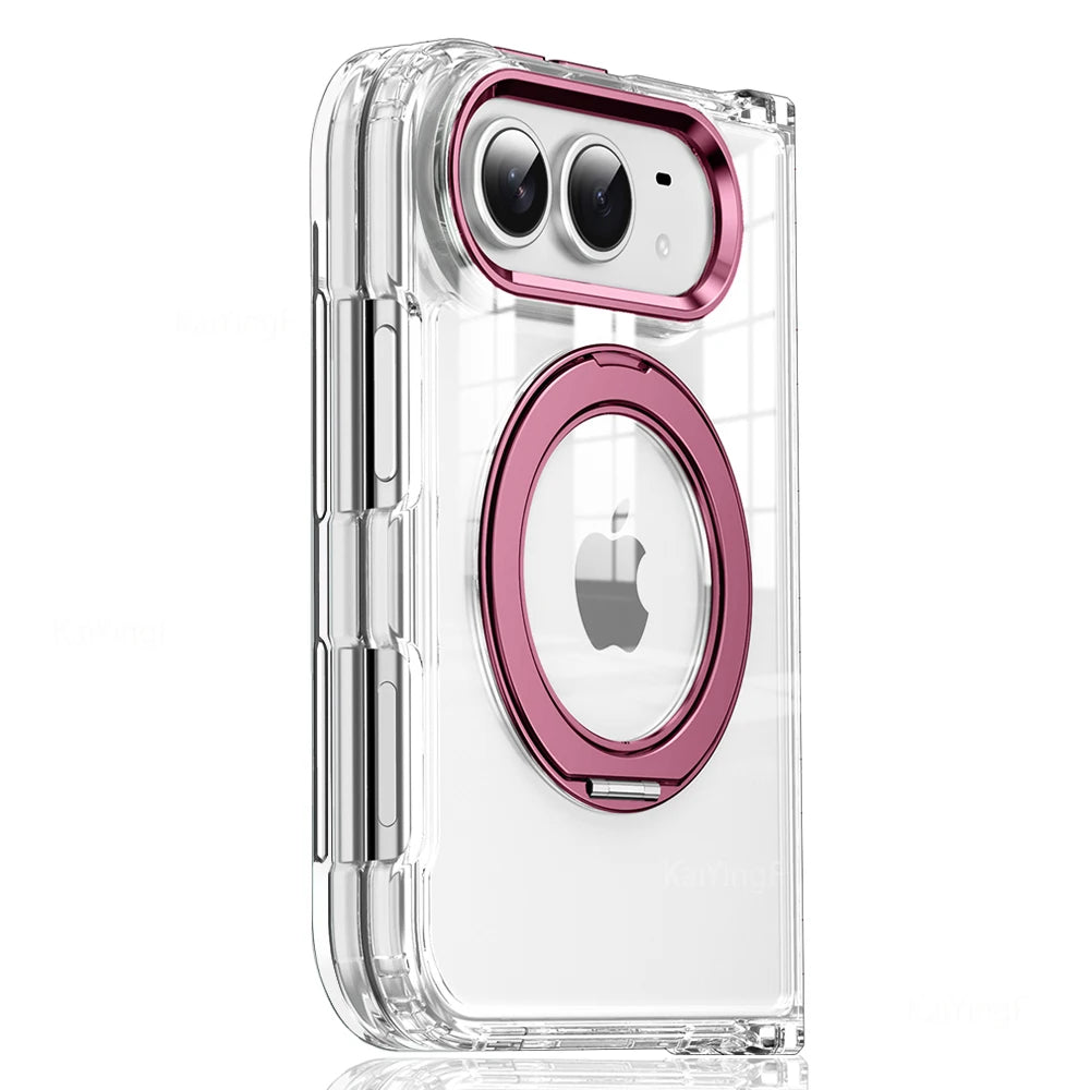 Luxury For Magsafe Phone Case For iPhone Duo 18 Fold With Rotating Magnetic Holder Transparent Case Acrylic Cover