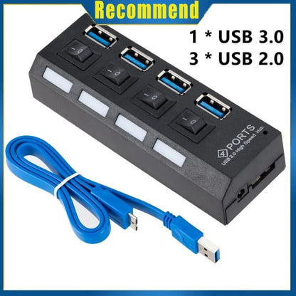 USB 3.0 2.0 Hub High Speed 4/7 Ports Multi USB Splitter USB Adapter Expander for Desktop PC Laptop Adapter with Switch Cable