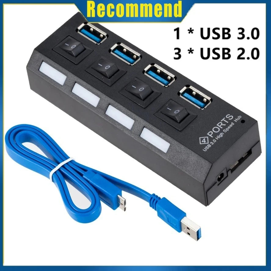 USB 3.0 2.0 Hub High Speed 4/7 Ports Multi USB Splitter USB Adapter Expander for Desktop PC Laptop Adapter with Switch Cable