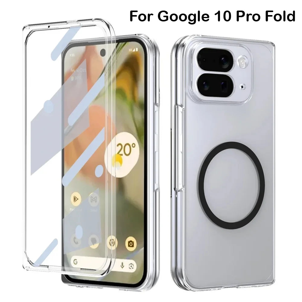 Magnet Adsorption with Tempered Glass Protector Case for Google Pixe 10 Pro Fold for Magsafe Wireless Charging Shockproof Cover