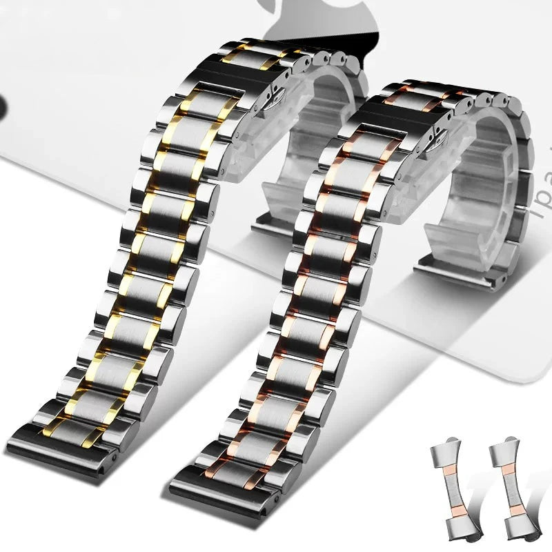 Curved Solid stainless steel strap men women Universal Metal chain 18 19 20mm 21mm 22mm 23mm 24mm rose gold watch band bracelet