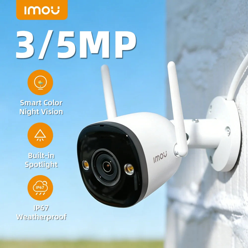IMOU Bullet 2E Outdoor WiFi IP Camera 3/5MP 2/3K Full Color Night Vision IP67 Weatherproof Built in Spotlight Human Detection