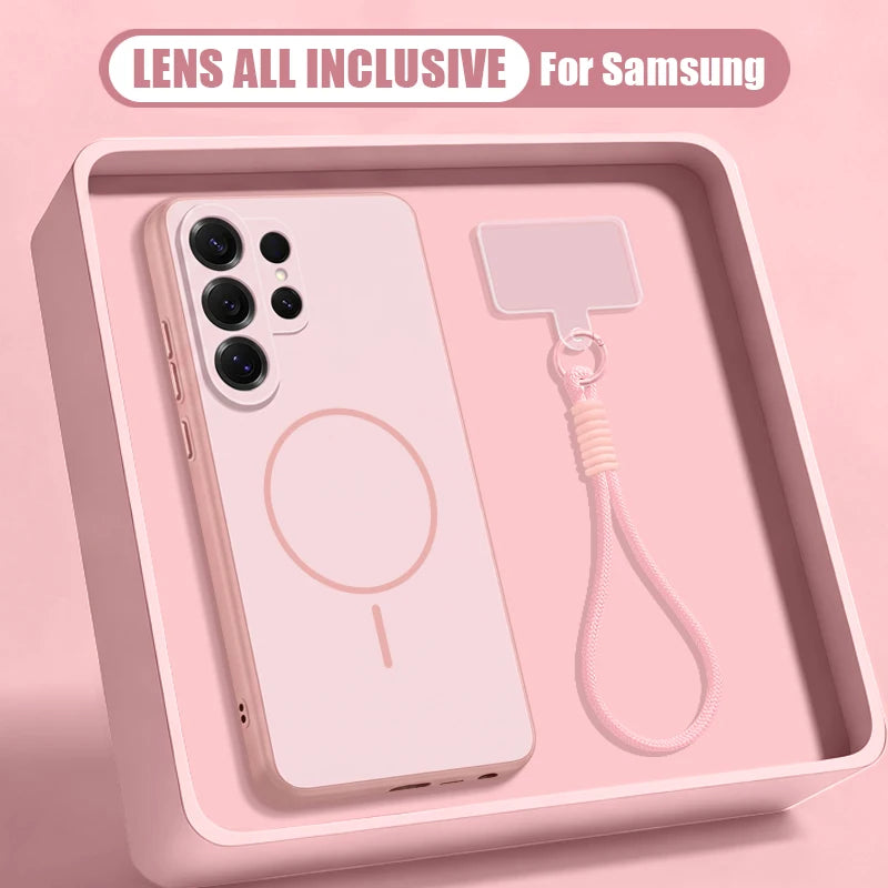 Candy Color Magnetic Phone Case For Samsung Galaxy S26 S25 Ultra Edge S24 S23 FE A17 A56 A37 A16 A55 A15 A36 A55 Lanyard Cover