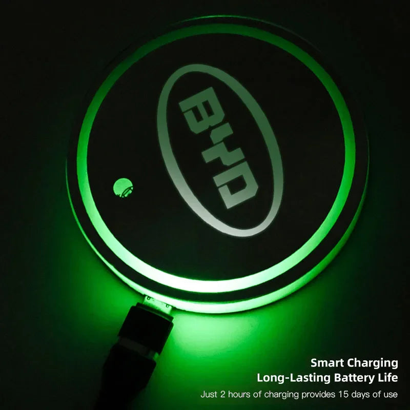 7 Color LED Car Cup Holder Light Coaster for BYD Atto 3 Yuan Plus Song Qin Han Tang Interior Ambient Light