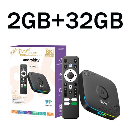 TV Stick TV98 ATV Mini Android 14.0 Quad Core 2G 16G Support 8K 4K HDR10+ 4G 5G Dual Wifi BT5.0 Media Player Voice Remote Smart