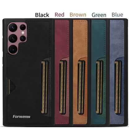 Retro Card Holder PU Leather Case for Samsung Galaxy S26 S25 S24 Ultra S23 S21 FE S22 S20 S10 S9 S8 Plus Note 20 10 Phone Cover